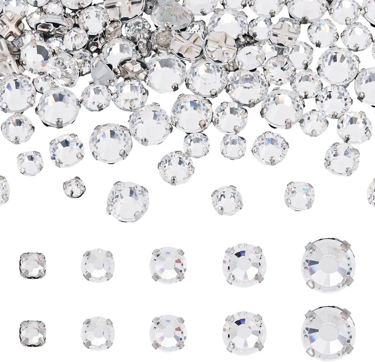 Platte ronde naai-strass 100 stuks - kristallen met messing prong instelling - diverse stijlen - ShopVlot