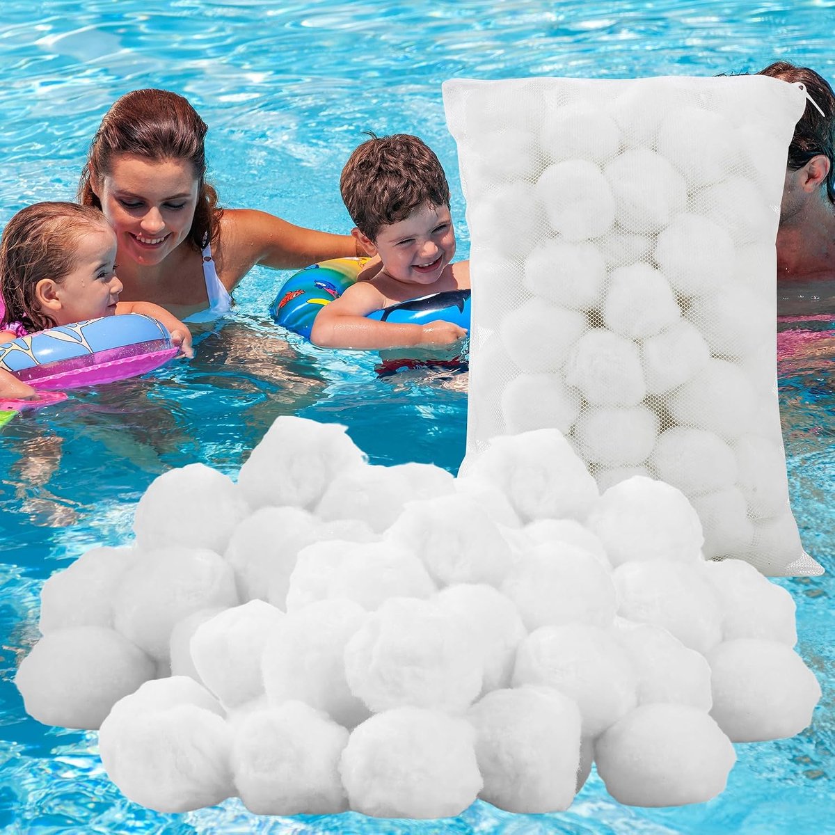 Filterballen voor zandfilters - 1300 g herbruikbare filterballen - inclusief wasnet - efficiënt waterfilteren - ShopVlot