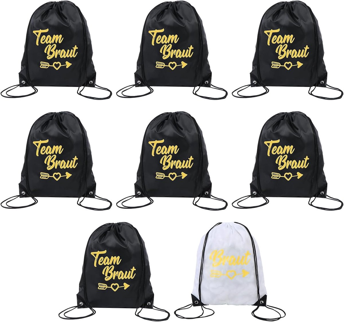 Gymtassen set van 8 - Zwart-wit 42 x 34 cm - Duurzaam polyester - Ideaal voor vrijgezellenfeest - ShopVlot