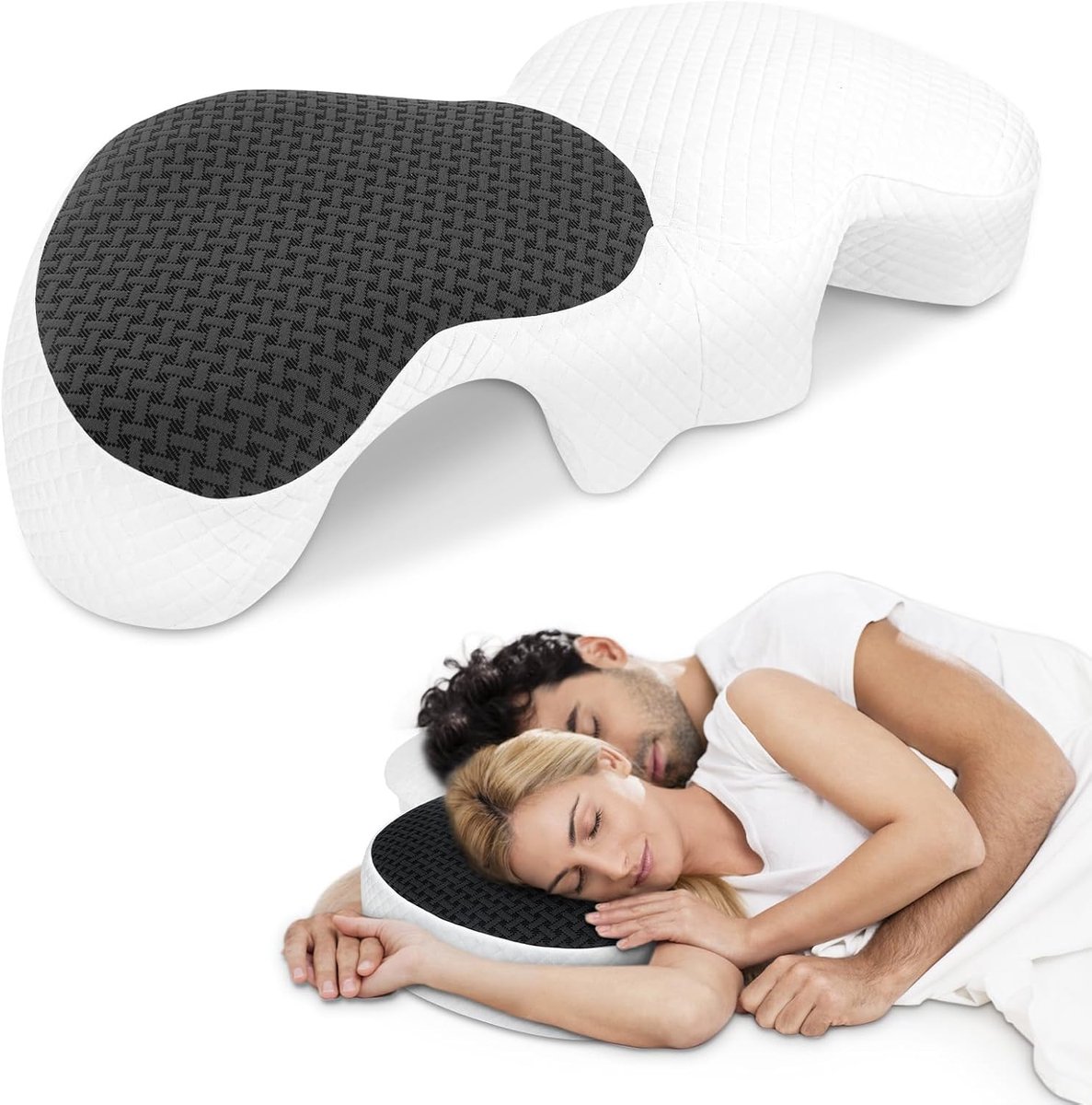HOMCA Side Sleeper Pillow Couple Pillow with Arm Hole Memory Foam Arm Cushion for Pressure Relief, Double Neck Pillow - ShopVlot