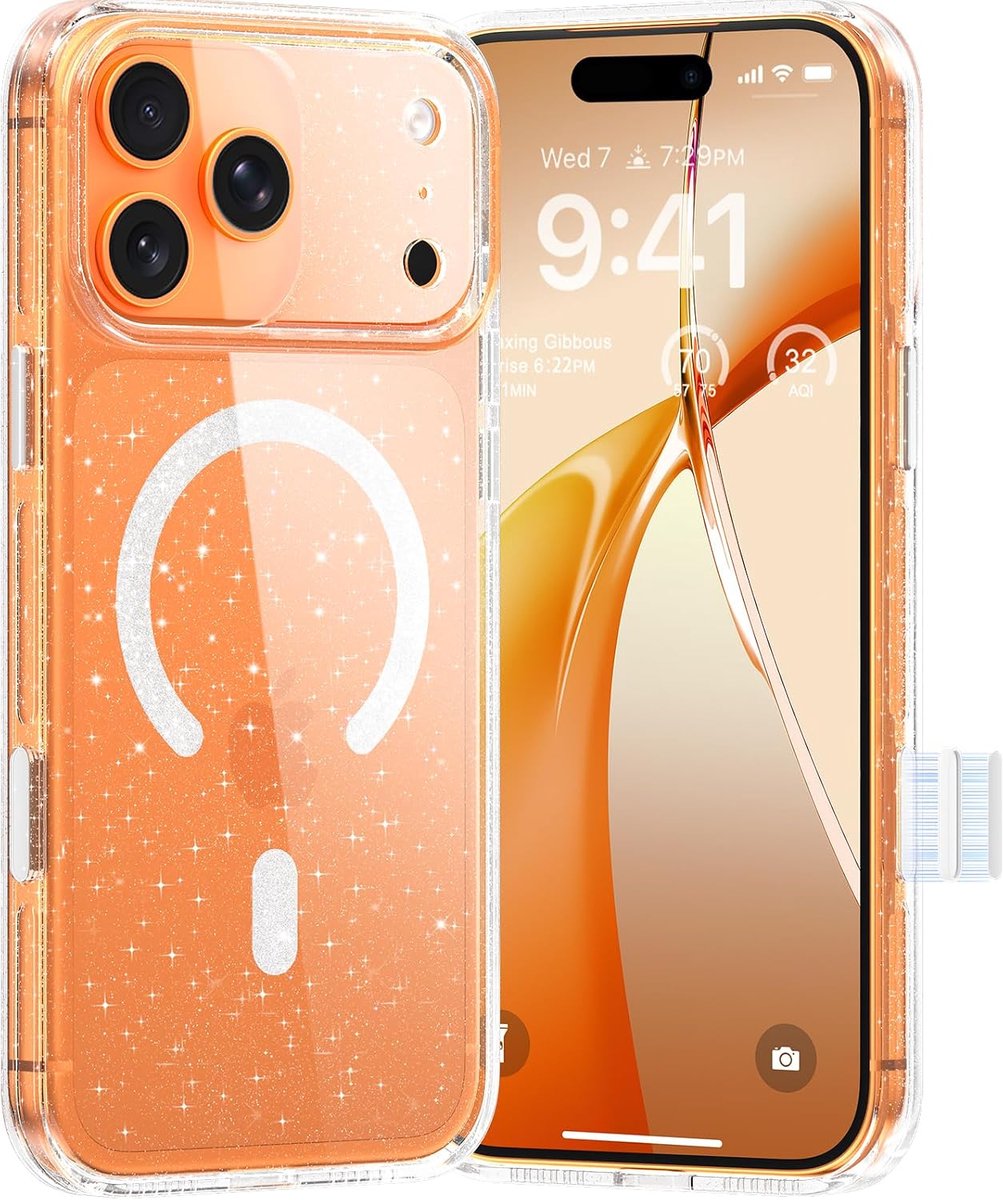 memumi Case for 17 Pro Max Compatible with Mag Safe, Transparent Glitter Gradient Color Case PC Plastic Protection - ShopVlot