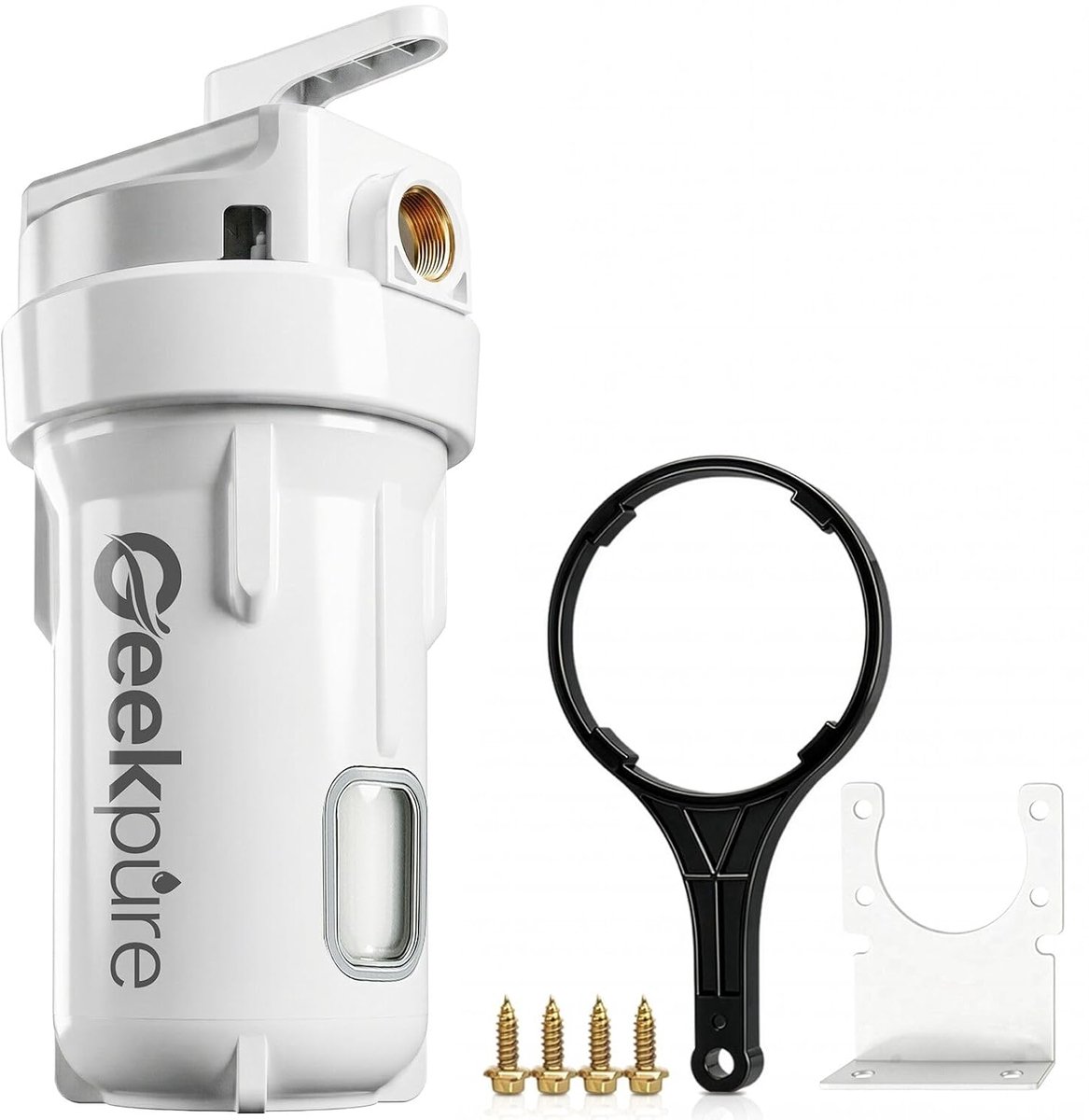 Geekpure 10" Ganzhaus Main Water Filter Housing for 4.5" x 10" Filter -2.5" BSP Brass Connection -White - ShopVlot