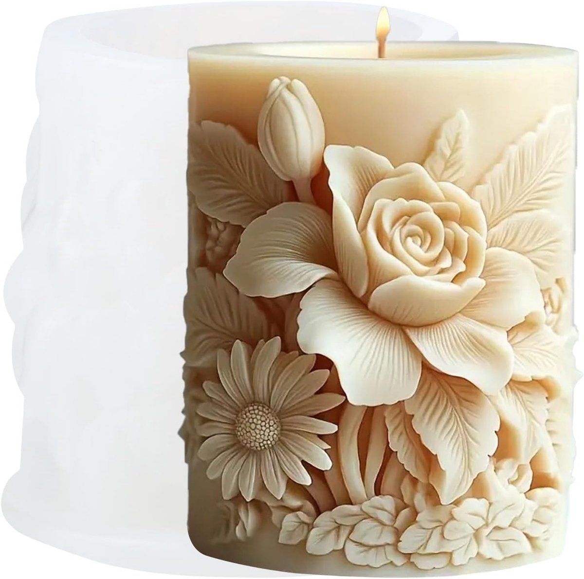 XIAOSHUI Flower Cylinder Candle Shape Flower Cylinders Resin Casting Silicone Molds for Candles Home Decoration - ShopVlot