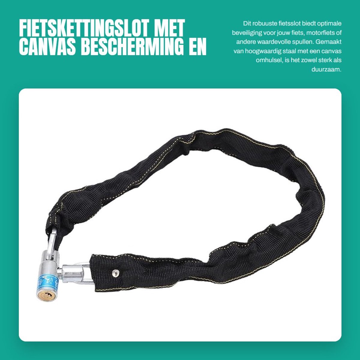 Dailygoods- Fietskettingslot 77 cm - Stalen Kettingslot - Anti-diefstal - 2 Sleutels - Duurzaam - Canvas Bescherming - Fietsslot