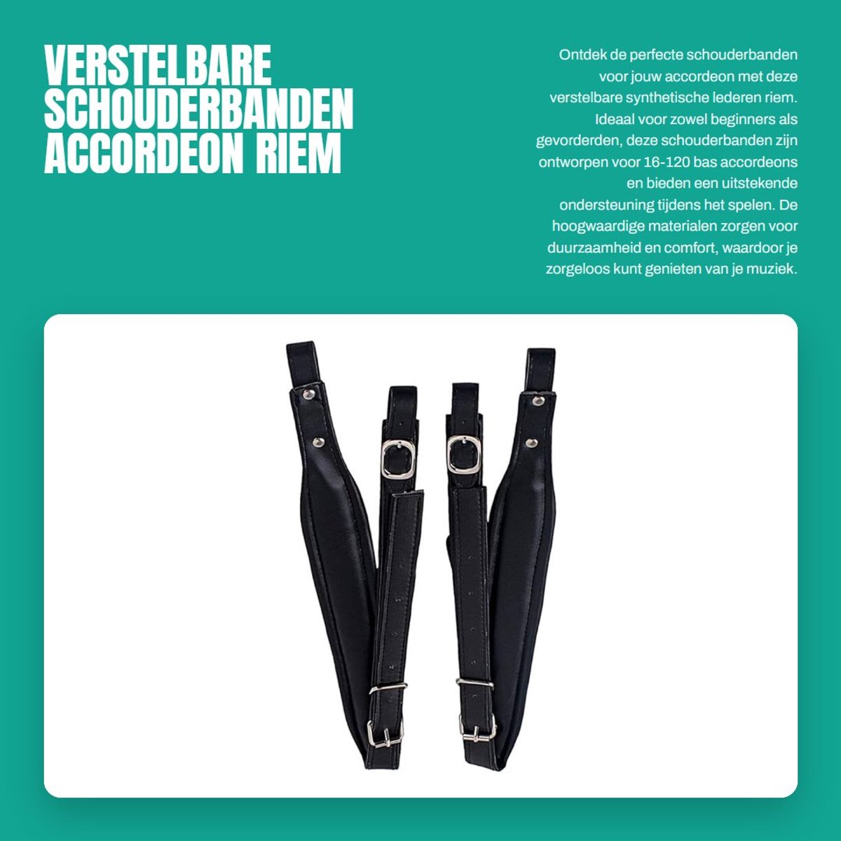 Dailygoods- Accordeon Schouderbanden Verstelbaar - Synthetische Lederen Riem - Geschikt voor 16-120 Bas Accordeons - Compact Formaat - Zwart - Accordeonriemen