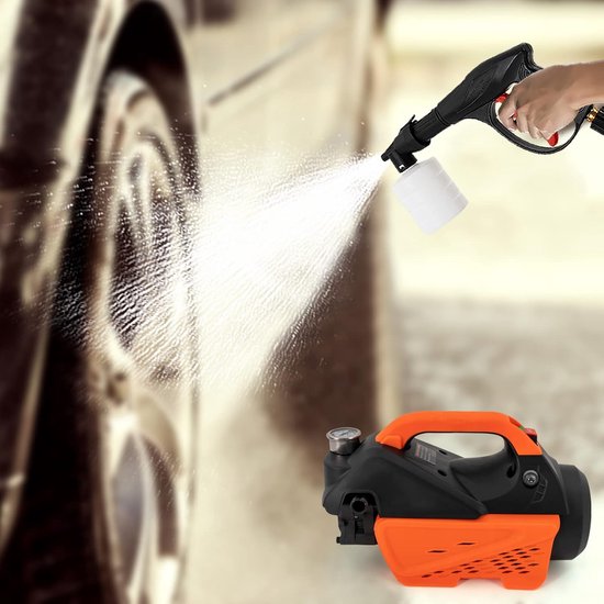Elektrische Hogedrukreiniger - Draagbare Krachtige Reiniger - Auto Terras Tuin - Zelfaanzuigend Dubbel Gebruik - 1300 Watt - Zwart Oranje — afbeelding 2