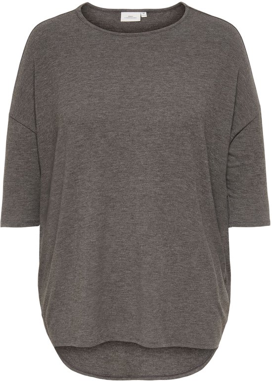 T-shirt gris foncé à manches trois-quarts et col rond.