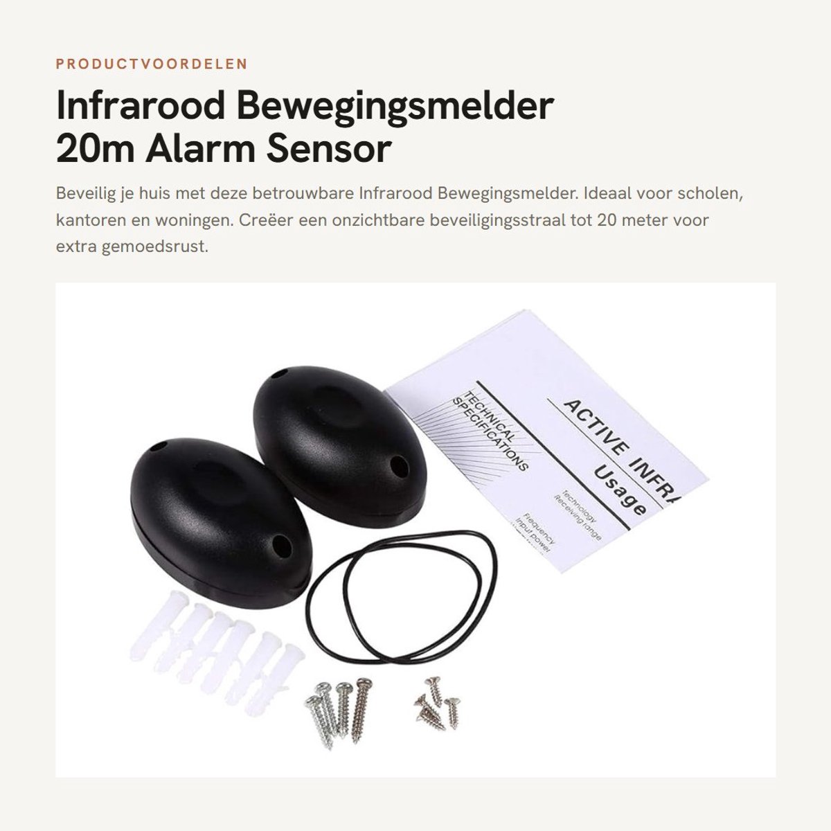 Dailygoods- Infraroodsensor 20m Bereik - Bewegingsmelder - Alarmsysteem - Toegangscontrole - Weerbestendig - Verzegeld Ontwerp