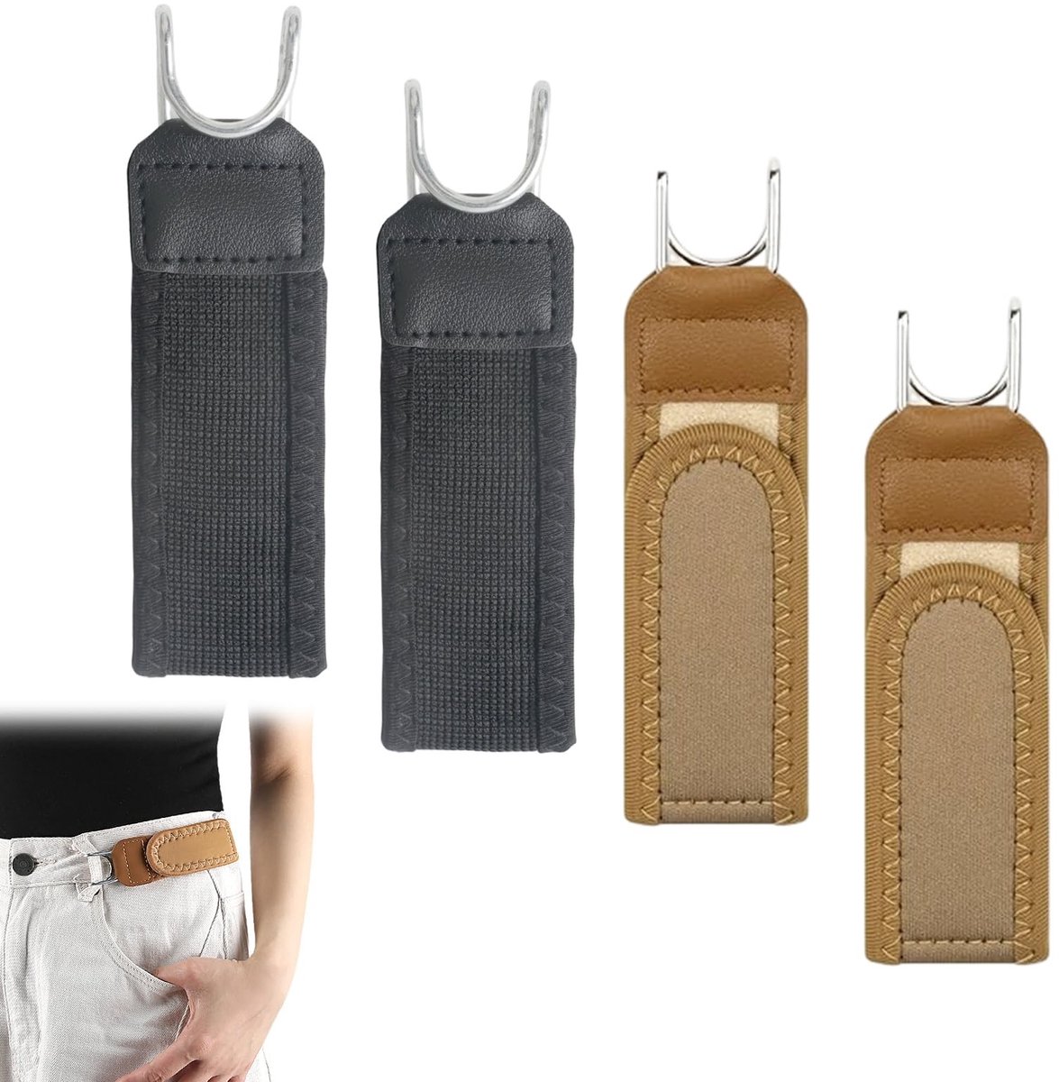 Dailygoods- Onzichtbare Riem - 4 Stuks - Elastische Riem zonder Gesp - Metalen Haken - Voor Heren/Dames - Hoog Draagvermogen