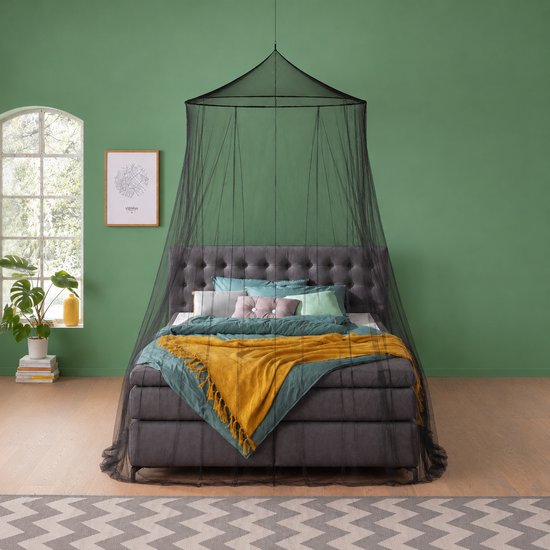Zavelo Moustiquaire Grande avec Anneau de Tension Extra Large Zwart - XXL Double Moustiquaire - Moustiquaire 2 personnes - Moustiquaire de Voyage Ronde - Moustiquaire avec Sac de Voyage et Cordon de Suspension