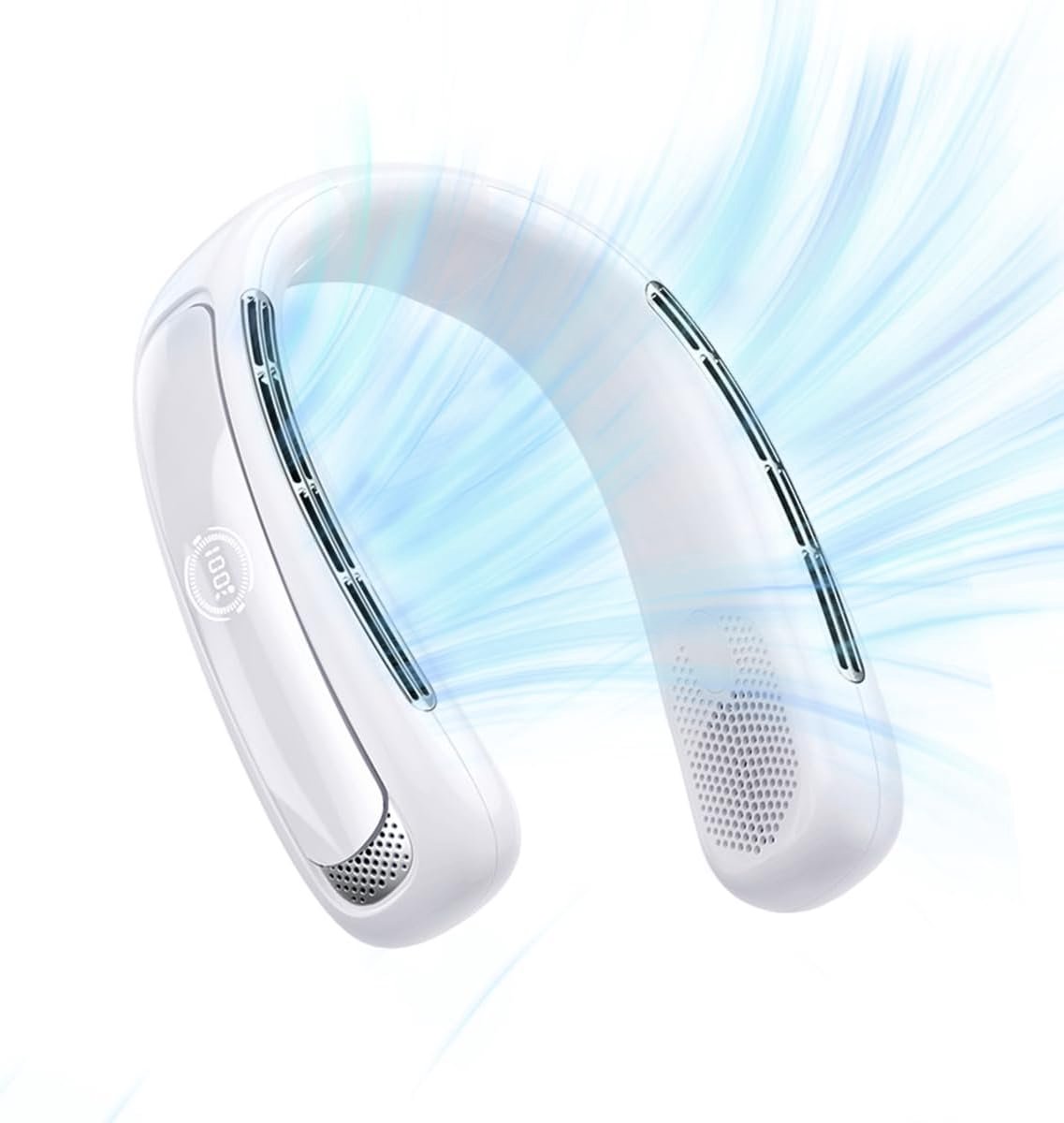 Nekbandventilator, USB-oplaadbaar, slimme digitale display, draagbare, bladloze, stille koelventilator voor buiten (N50 wit)