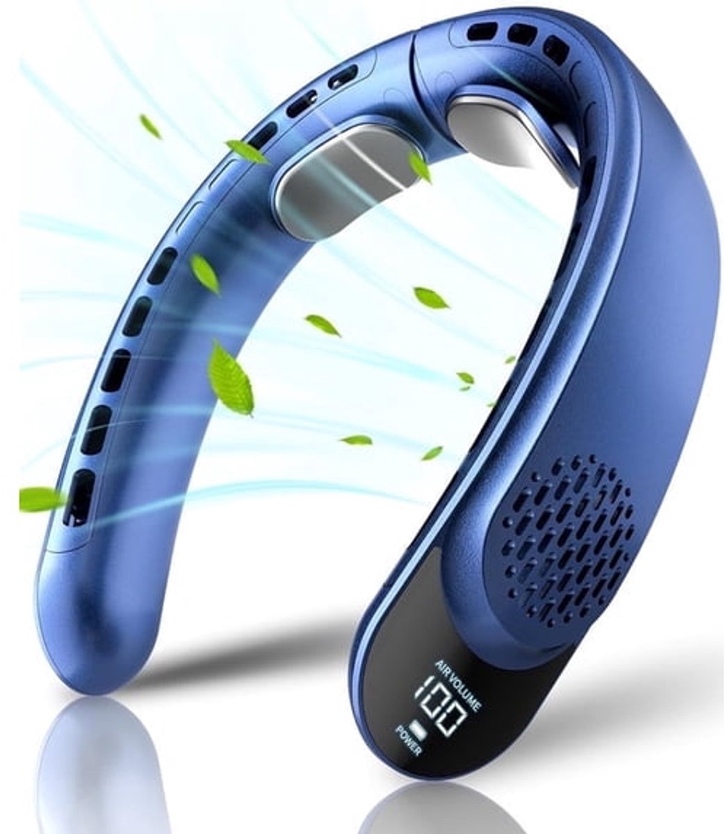 Oplaadbare nekventilator, persoonlijke ventilator met led-display, 3 windsnelheden, 4000 mAh-batterij, ondersteunt USB Type-C, draagbare ventilator voor buiten.