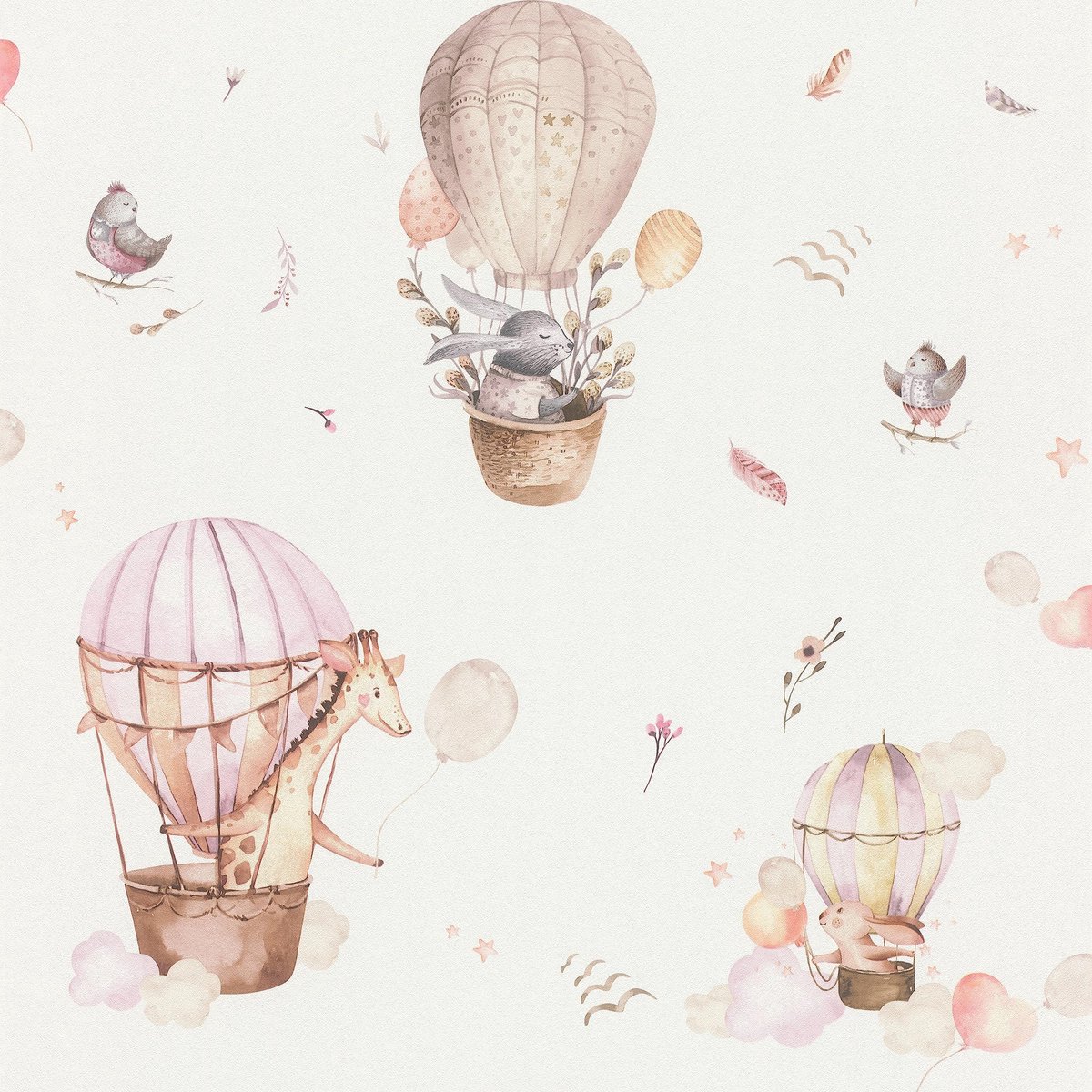 Dailygoods- Vliesbehang - Licht Vliesbehang met Kindermotieven - Kinderkamer Behang - 10,05 m x 0,53 m - Pastelroze/Bijzonder Dierenmotief - Snelle Installatie - Kinderbehang