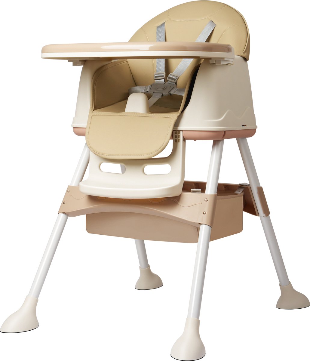 Arvioo - kinderstoel - 2-in-1 hoogstoel - 3 standen dienblad - afneembaar kussen beige