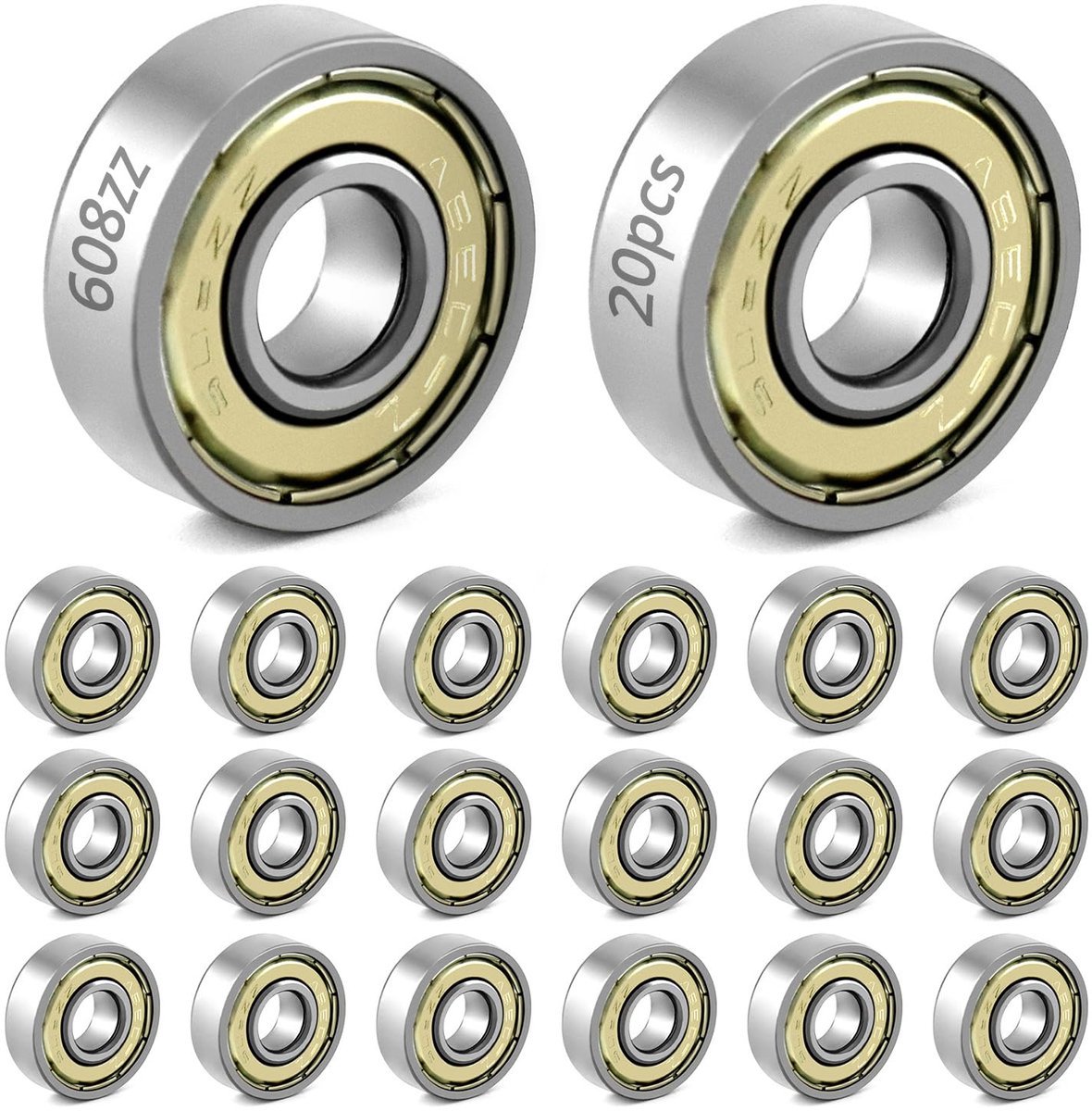 608ZZ Kogellagers 8x22x7 mm – Set van 20 Stuks Dubbel Afschermde Diepgroef Lager van Staal – Geschikt voor Skateboard, Step, Inline Skates en Machines