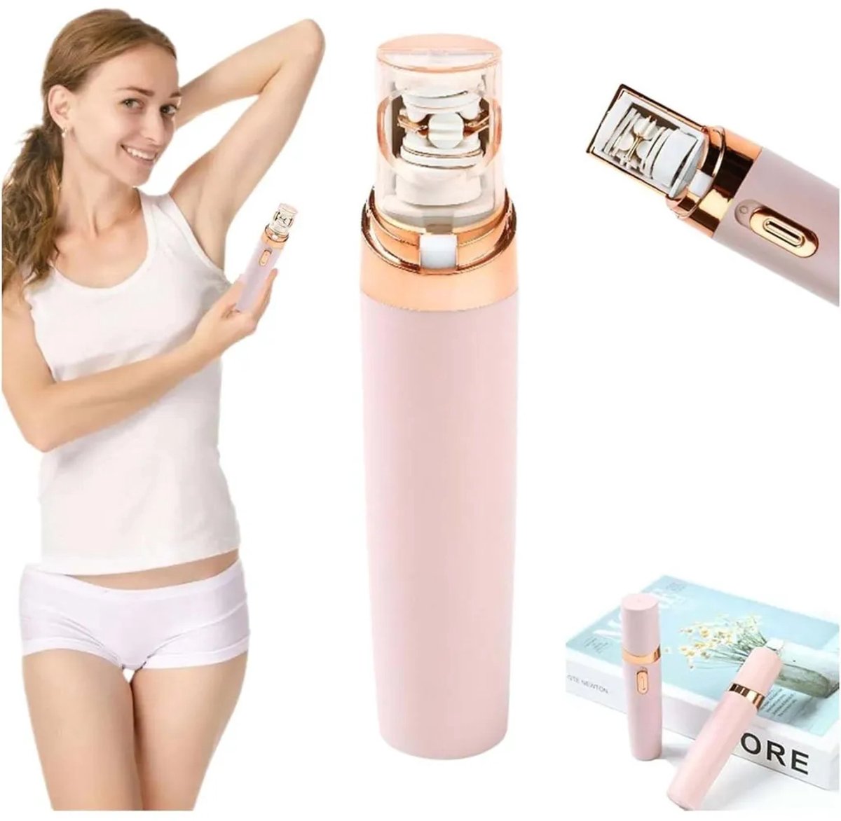 LISM-Mini gezichtshaarverwijderaar voor vrouwen met zilverionencoating, waterdicht en oplaadbaar - Roze