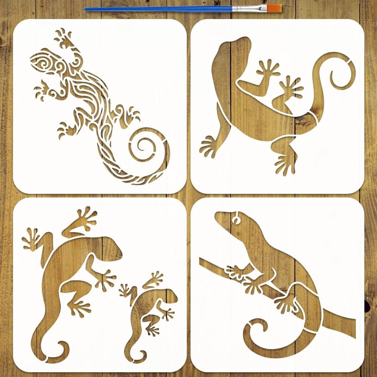 Solidchoice - 4-Delige Gekko Sjablonen - Herbruikbare DIY Schilderstencils voor Meubels