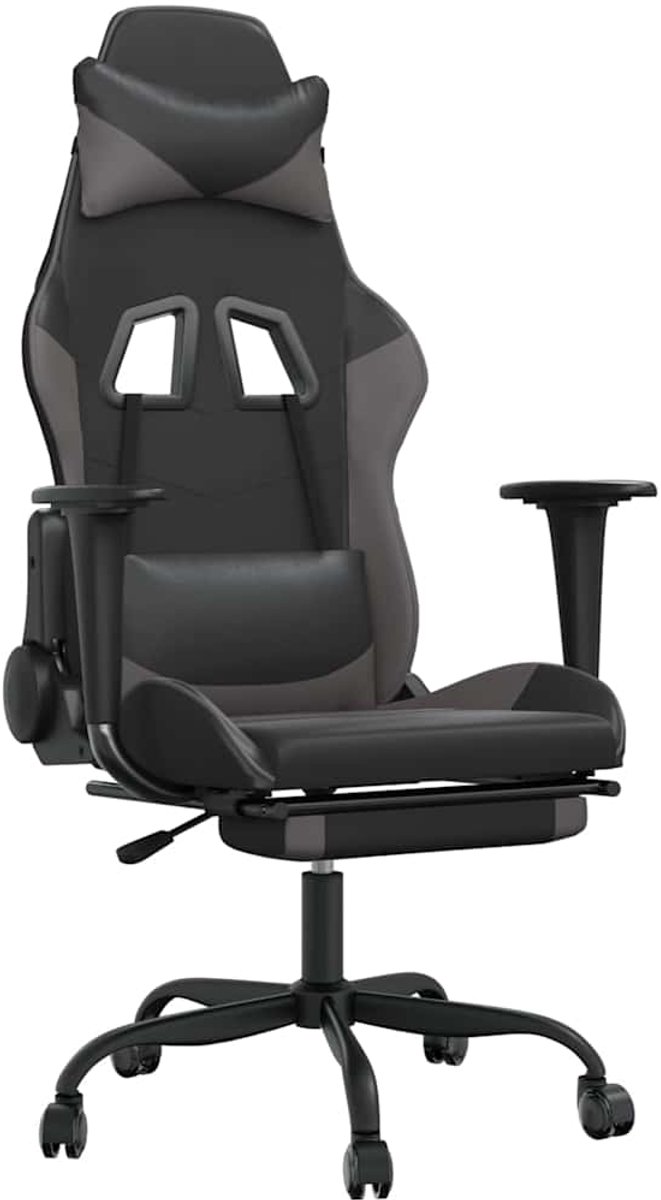vidaXL Massage - gamestoel - met - voetensteun - kunstleer - zwart - en - grijs zwart en grijs