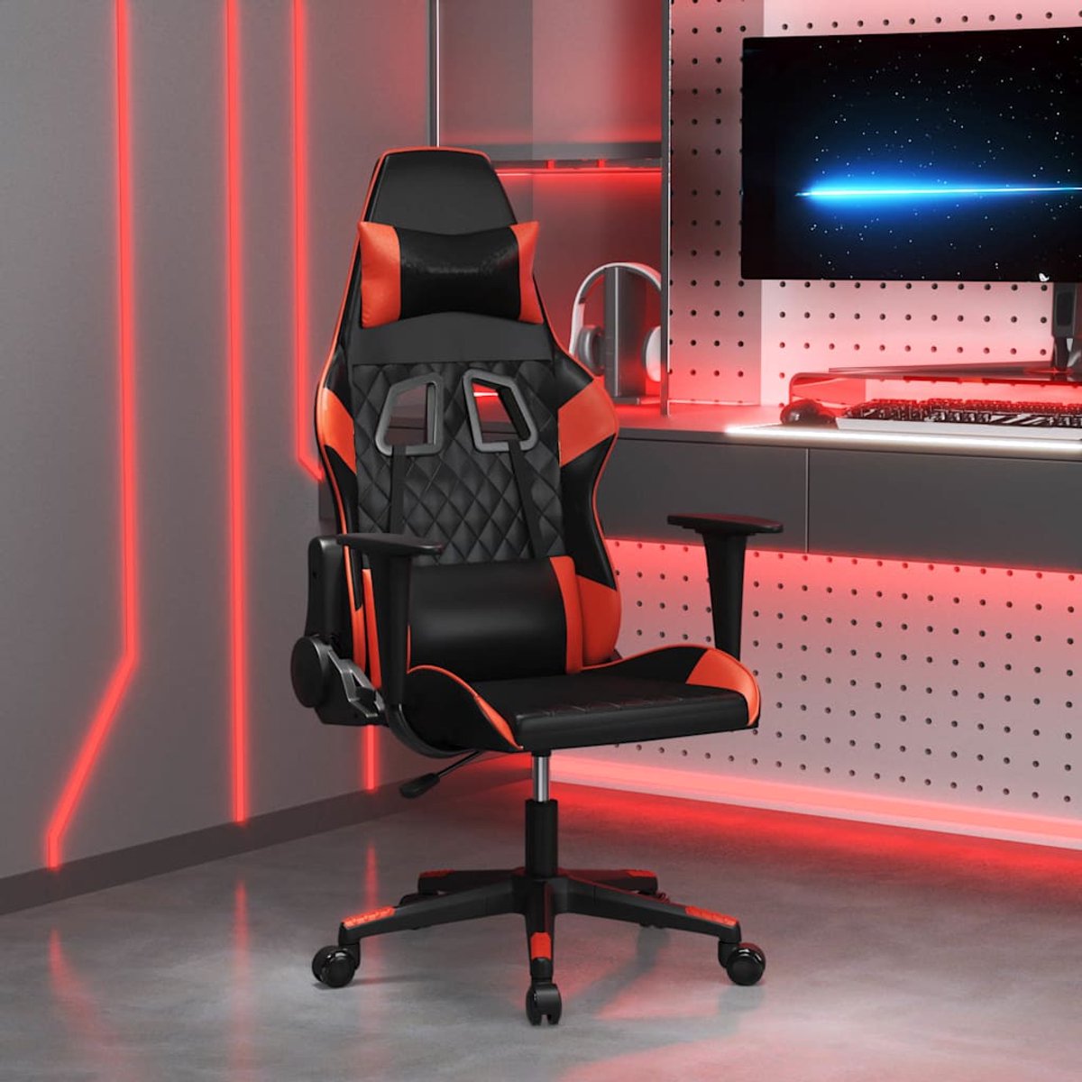 vidaXL Massage - gamestoel - kunstleer - zwart - en - rood Zwart en rood