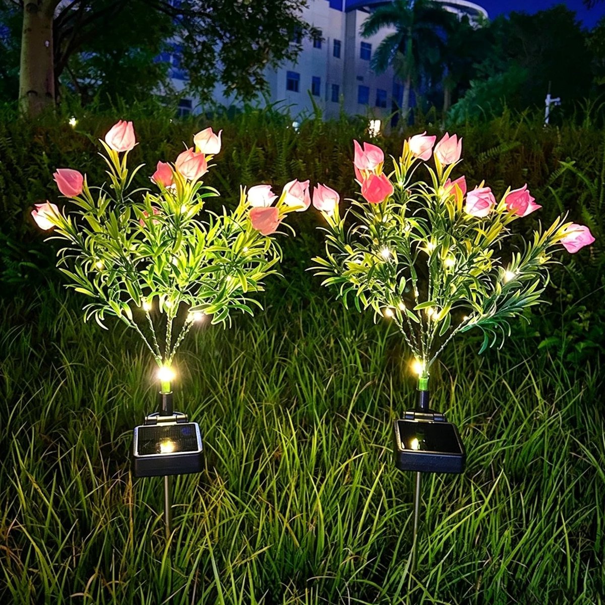 Solidchoice - Bloem op Zonne-energie voor Tuin - 2 Stuks LED-Bloemen, Waterdicht, Warmwit