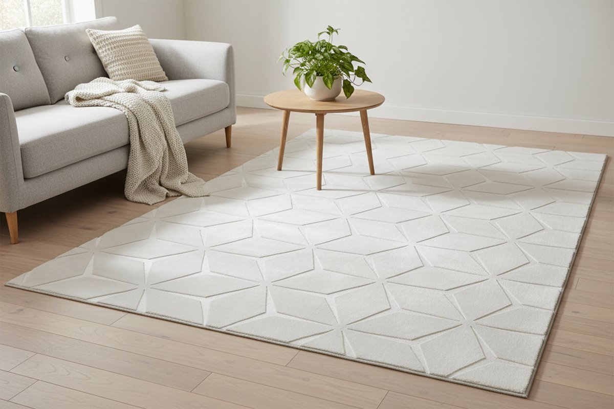 Padiro laagpolig vloerkleed 160 x 220 cm - wit - modern geometrisch patroon - geschikt voor vloerverwarming - van polyester