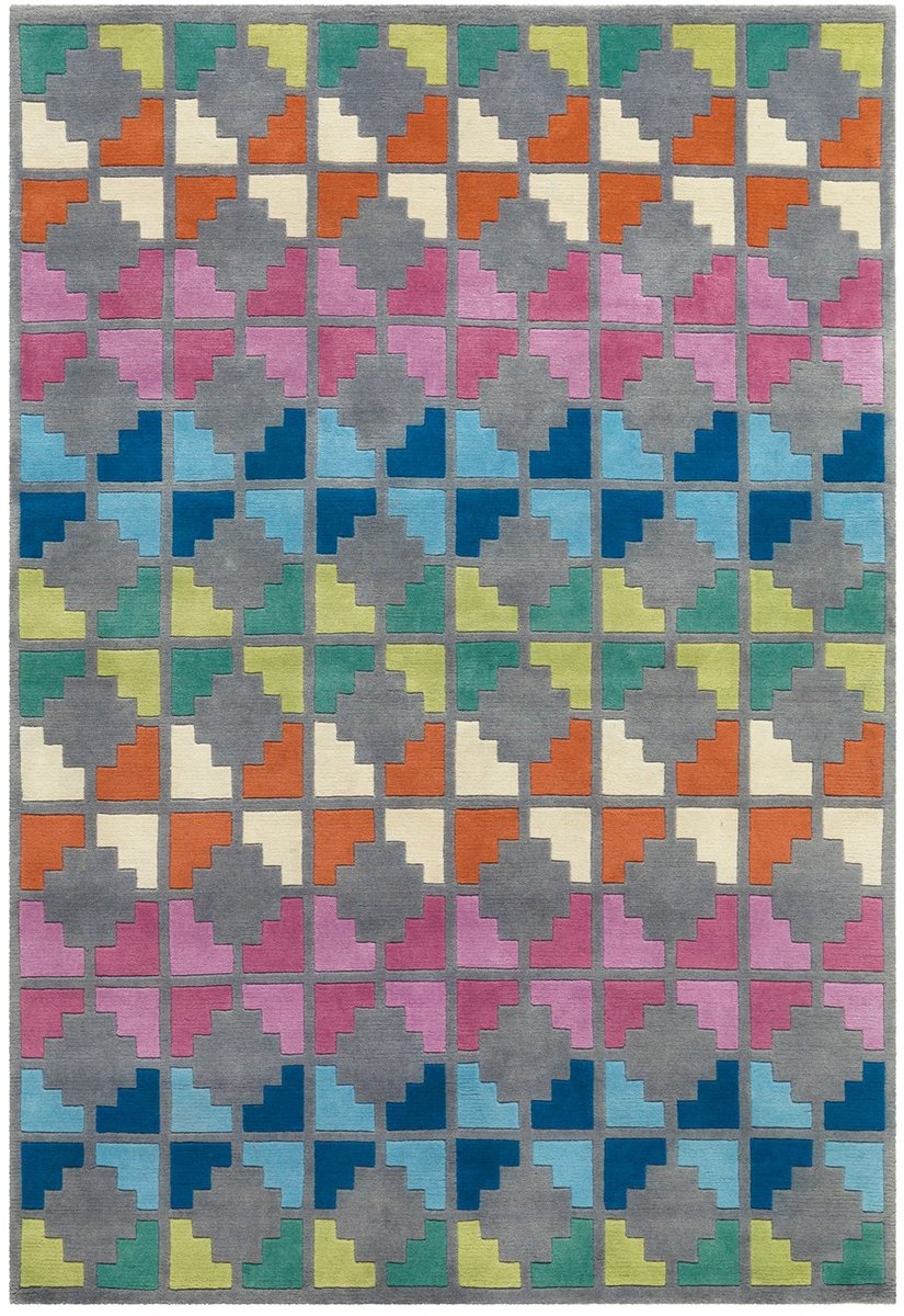 Padiro laagpolig vloerkleed 200 x 300 cm - meerkleurig - modern geometrisch patroon - geschikt voor vloerverwarming - van wol