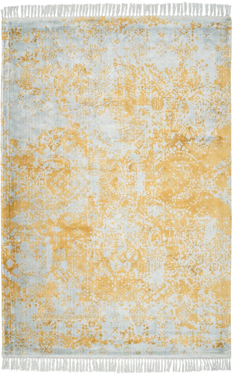 Padiro laagpolig vloerkleed 120 x 170 cm - grijs / goud - modern abstract design - met franjes - geschikt voor vloerverwarming - van viscose