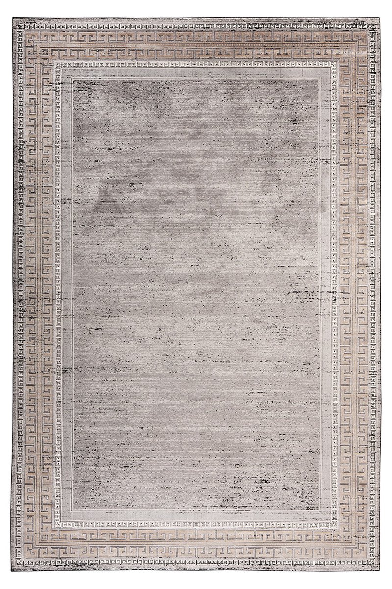 Padiro laagpolig vloerkleed 160 x 230 cm - grijs - vintage patroon - geschikt voor vloerverwarming - van viscose en polyacryl