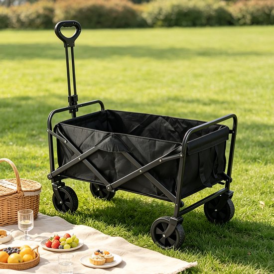 Royal Swiss® Bolderkar XL - Opvouwbaar - Bolderwagen met Draaibare Wielen - Verstelbare Trekstang - Inklapbare Camping Trolley - Zwart van Royal Swiss — afbeelding 3