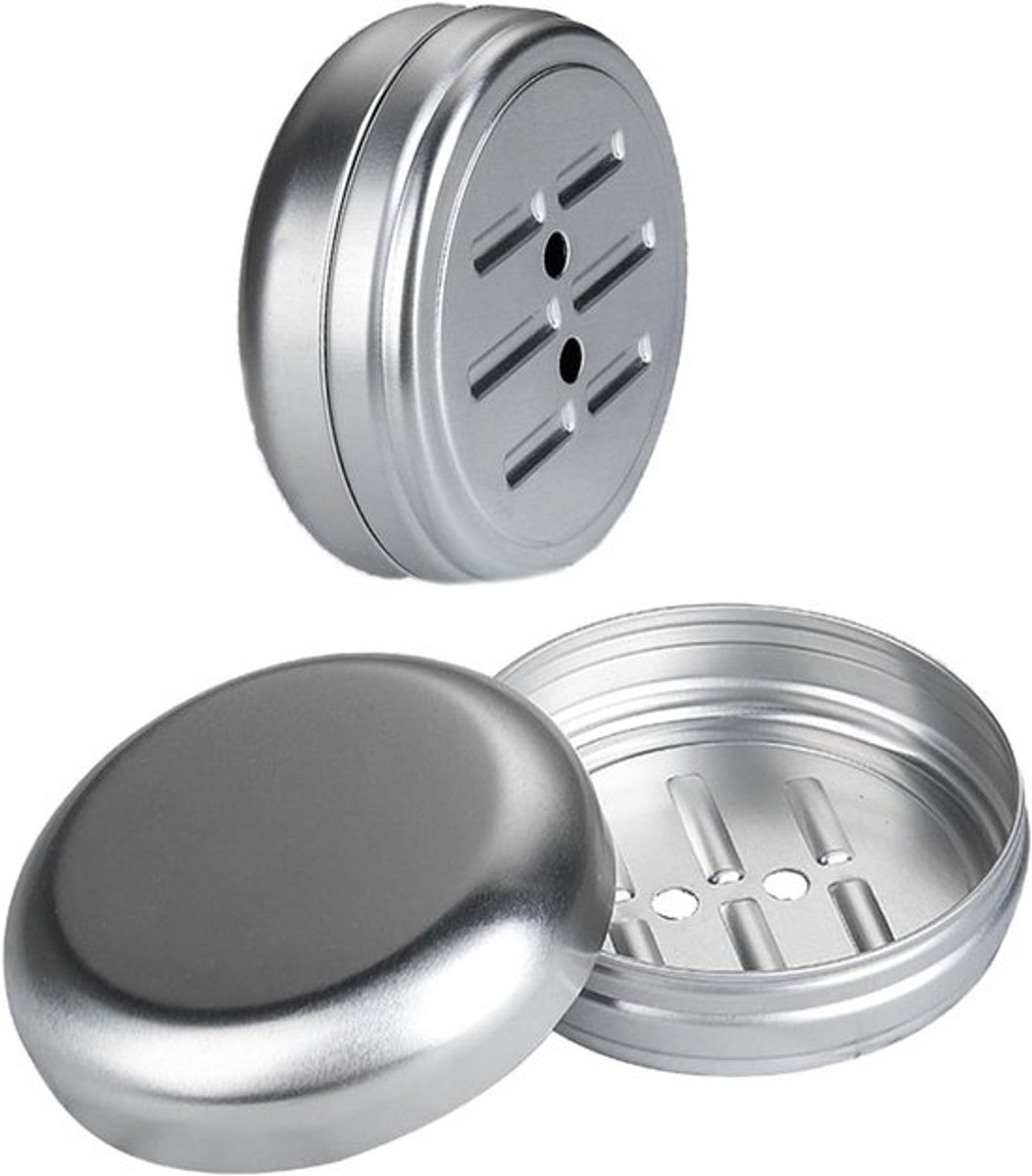 2 stuks draagbare aluminium blikglas, ronde zeepdoos voor op reis, waterdicht, rond, uitneembare zeepbox, voor camping, reizen, sportschool, zeeporganizer, badkameraccessoires, zilver