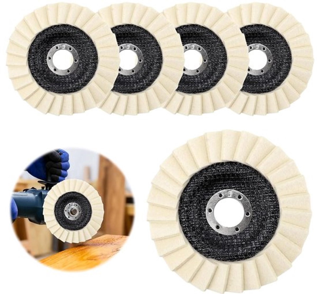 Polijstschijven set van 5, 125 mm x 22 mm, voor slijpen en polijsten van lak, hout en plastic, ideaal voor haakse slijpers en glansafwerking