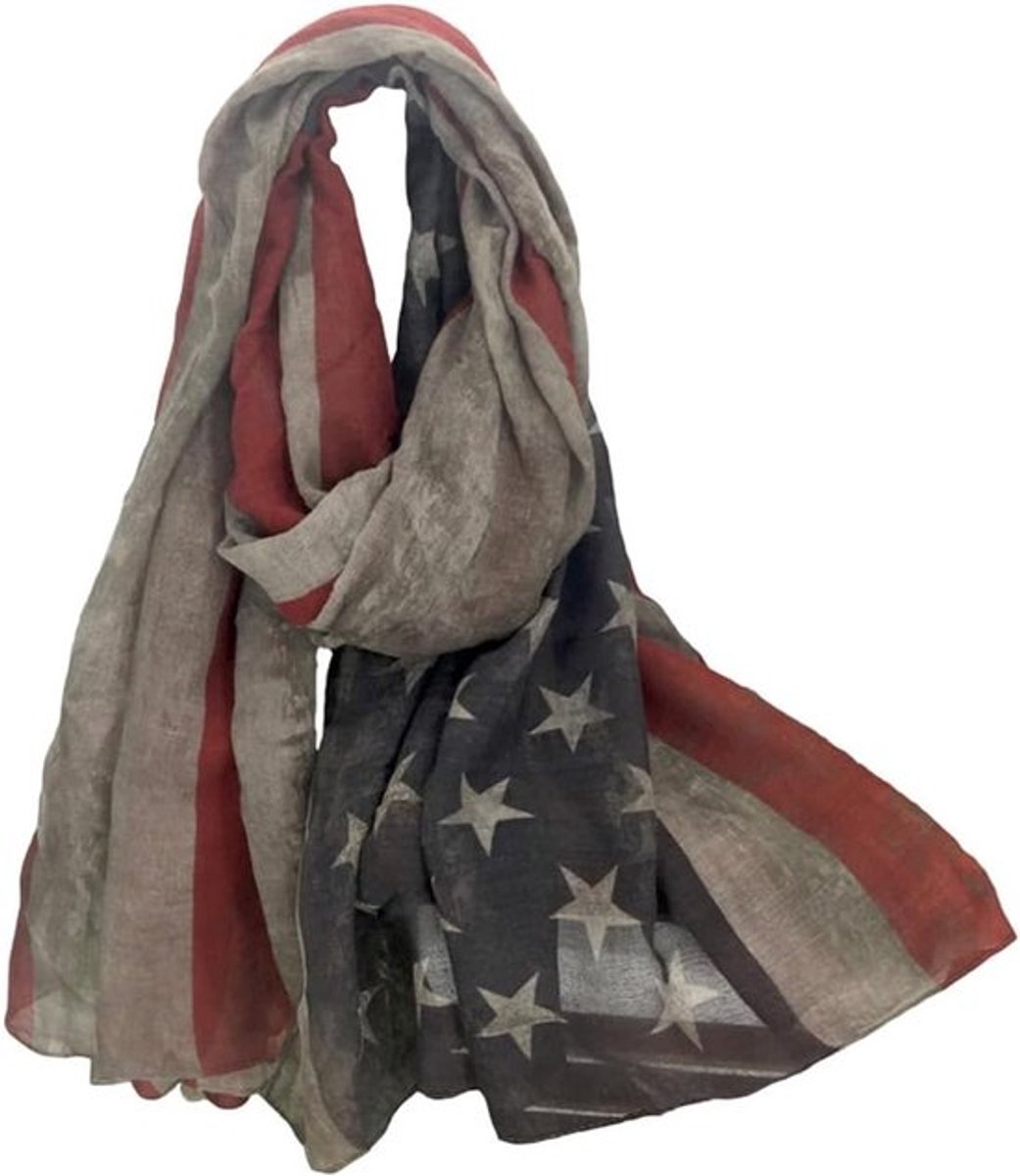 Elegante en Warme Sjaal met Amerikaanse Vlag en Franje voor Dames, Grijs, 180 x 90 cm - Perfect voor Koudere Dagen en Modebewuste Vrouwen