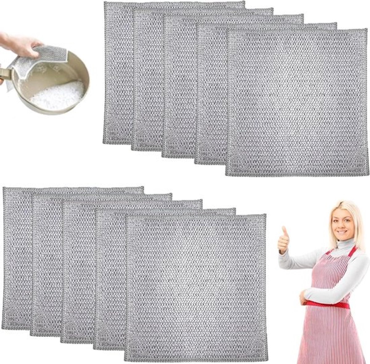 Verpakking van 10 multifunctionele draad-afwasdoekjes – potreiniger – herbruikbare doekjes voor de keuken
