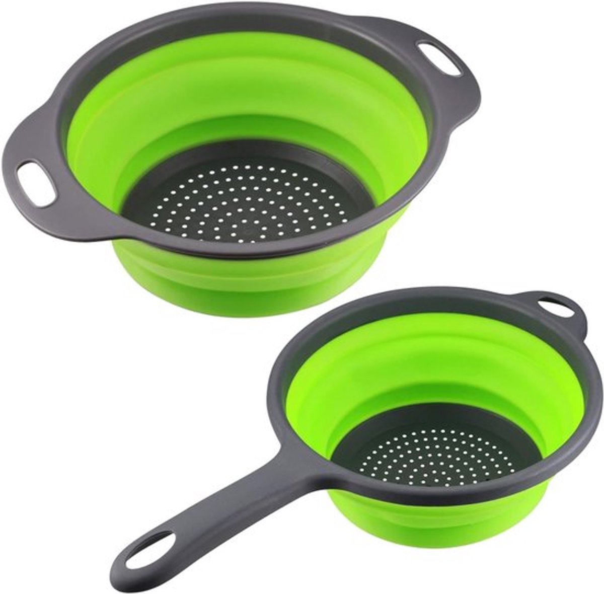 Opvouwbare vergiet met handvat - Silicone zeef voor het afgieten van pasta, groenten en fruit - Ideaal voor keuken en camping, ruimtebesparend en multifunctioneel