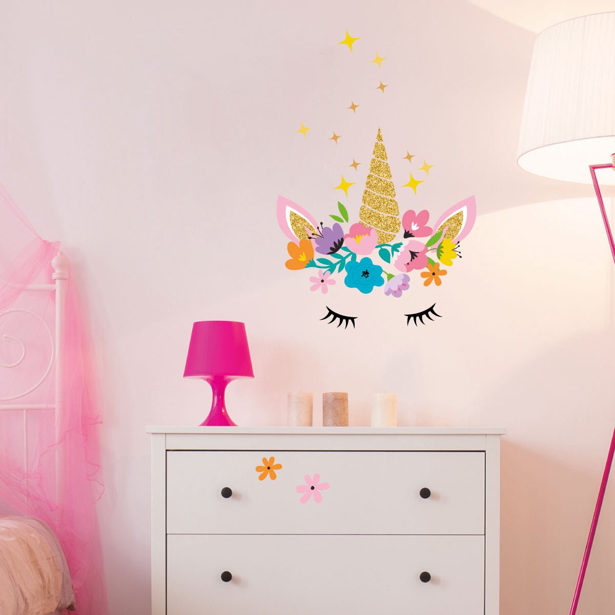 Ambiance Sticker Muurstickers - Eenhoorn en Sterren - Transparante Achtergrond - 80x80cm Multi color