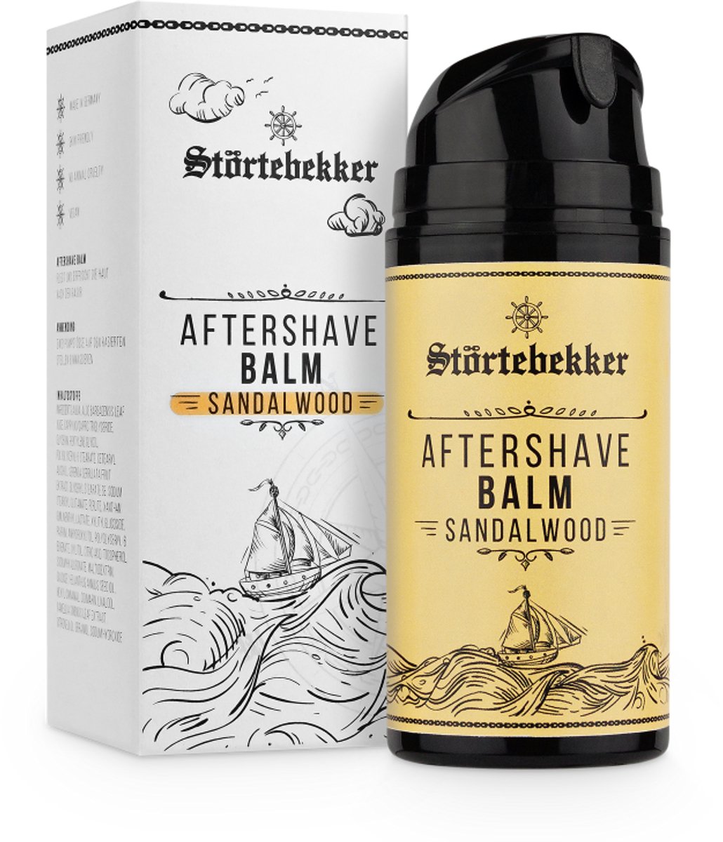 Störtebekker® Premium Aftershave Balm Sandelhout - Cooling Balsem tegen Huidirritaties & Scheerbrand - Met Hyaluronzuur & Aloë Vera - Trekt Snel In - 100ml Aftershavebalsem - Made in Germany - Aangename, houtachtige geur
