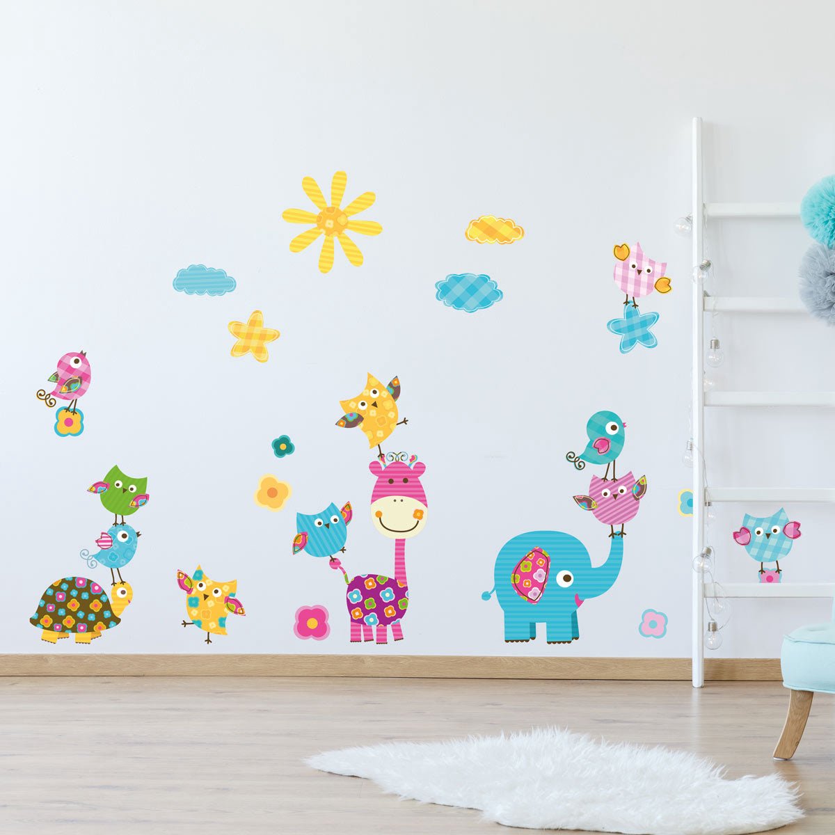 Ambiance Sticker Muurstickers - Vrolijke dieren in de zon - Zelfklevende stickers - 120x80cm Multi color