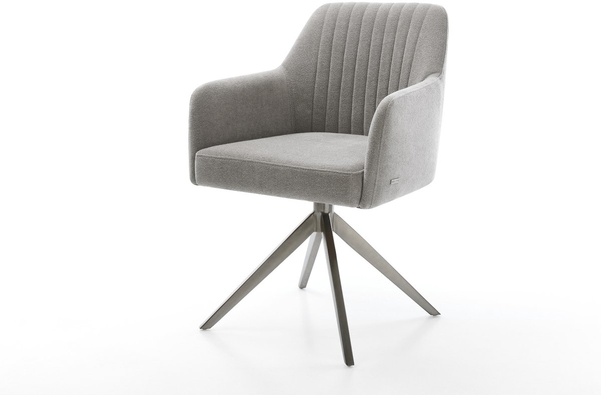 Eetkamerstoel Greg-Flex kruisframe breed grafiet zachte stof met structuur grijs 360° draaibaar rocker-functie pocketveer kern
