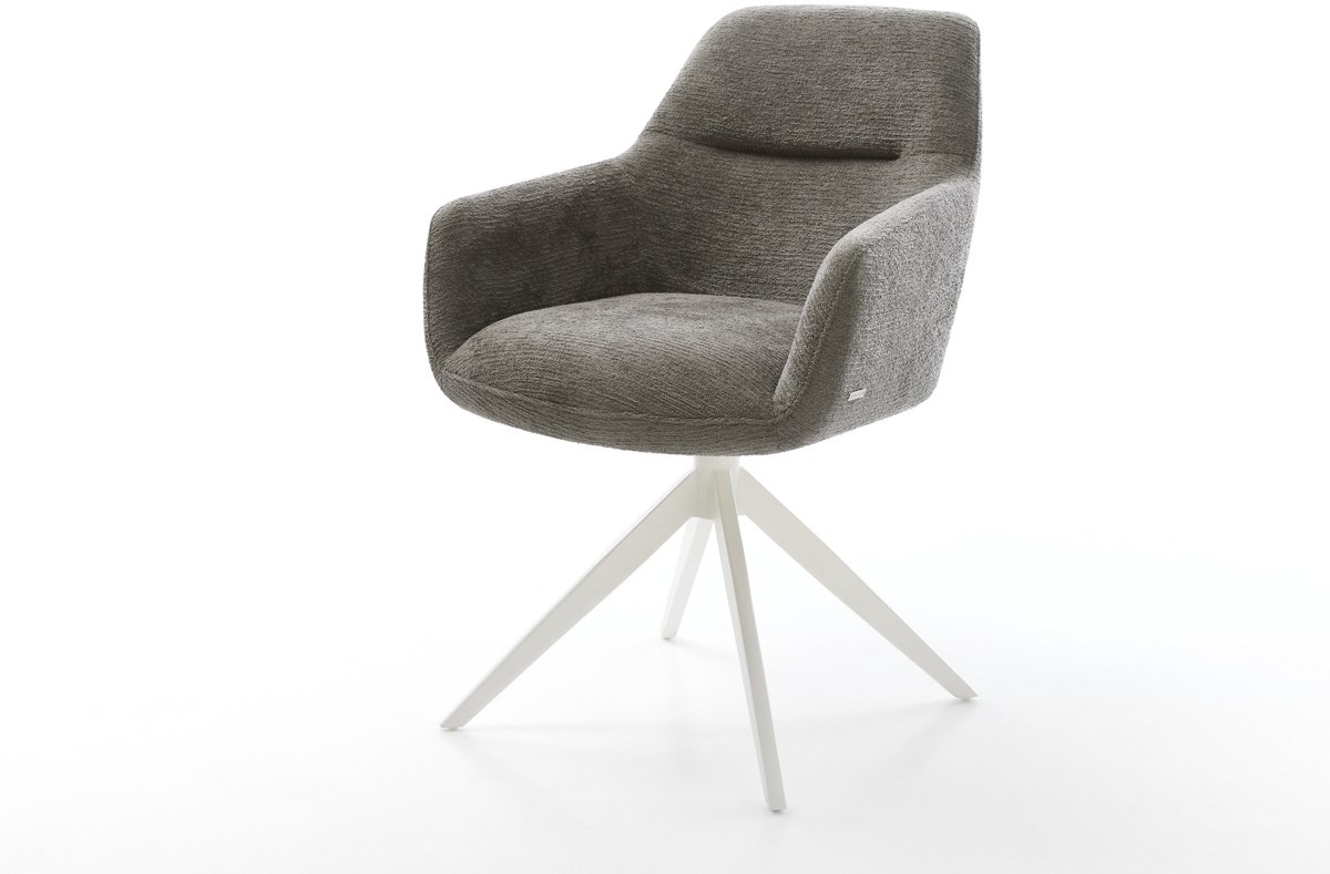 Eetkamerstoel Pejo-Flex kruisframe breed wit bouclé zacht mud 360° draaibaar rocker-functie pocketveer kern