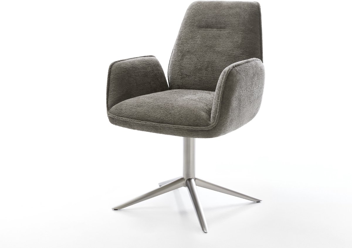 Eetkamerstoel Zoa-Flex kruispoot roestvrij staal bouclé zacht mud 360° draaibaar rocker-functie pocketveer kern