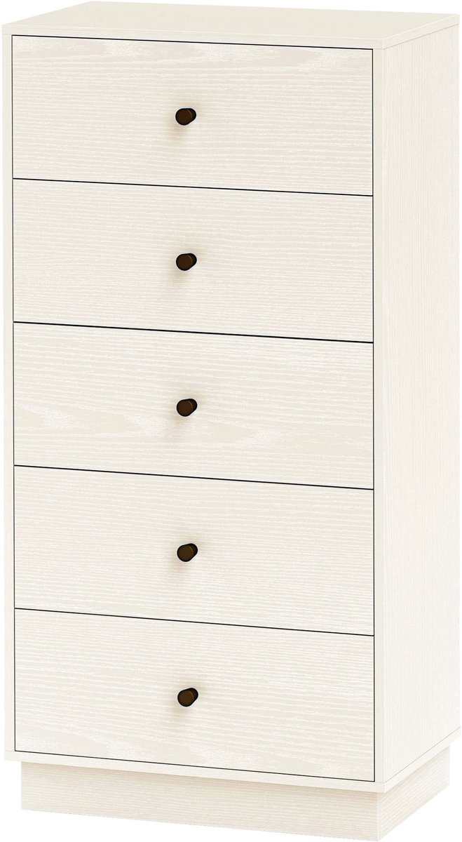 Commode met 5 laden, hoge smalle dressoir, opbergkast,47x29x95cm Crèmekleurig