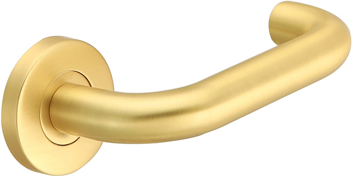 Deurkruk (2x) Valentina rond model u 20mm haaks op rozet mat goud PVD gecoat | Ronde deurklinken