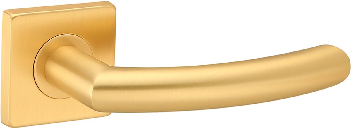 Deurkruk (2x) Donna rond 20mm haaks op vierkant rozet mat goud PVD gecoat | Ronde deurklinken