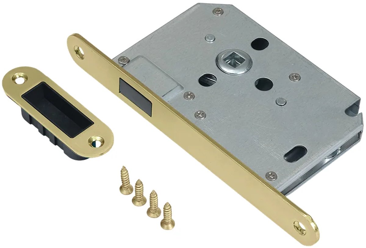 Magneet loopslot met voorplaat en sluitkom geborsteld messing PVD gecoat