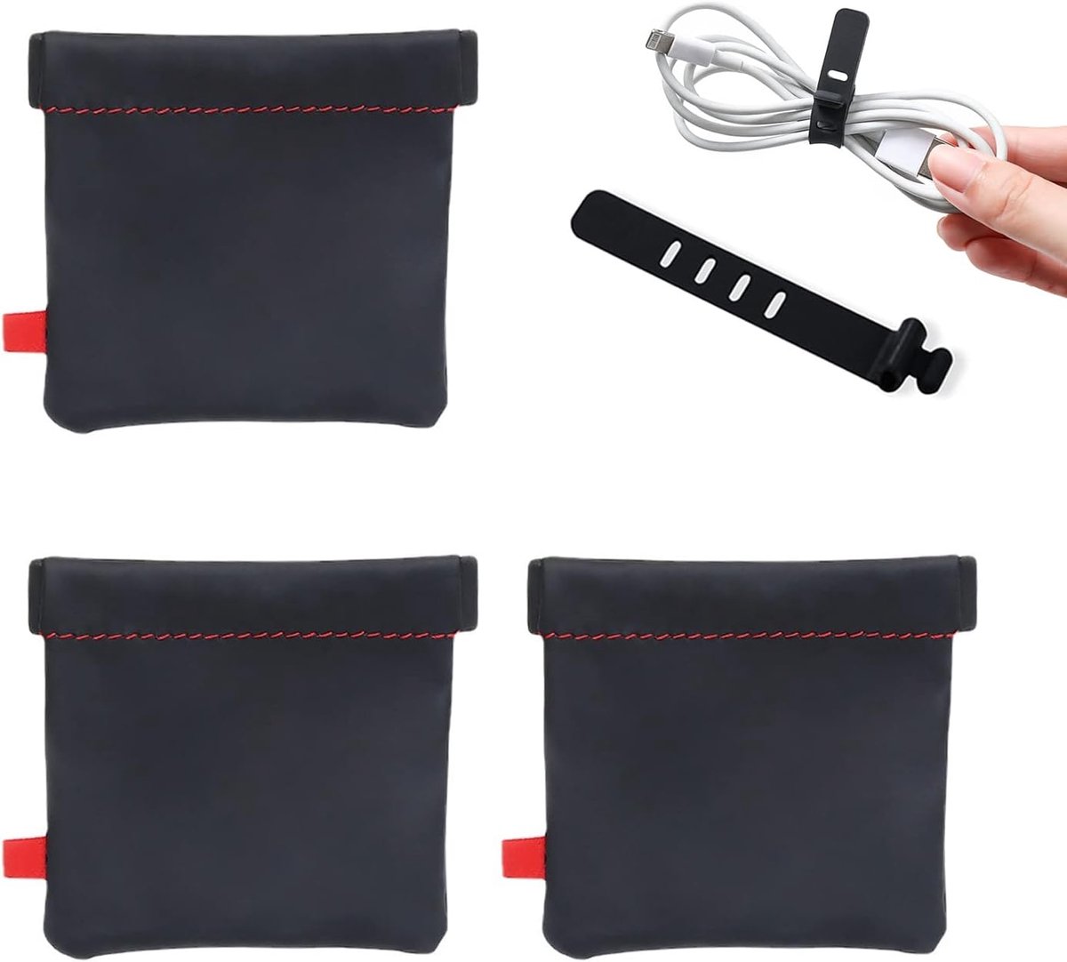 3 Storage Compartments + 1 Soft Elastic Band Headphone Protective Case, Self-Closing Portable Storage Bag with Highly - ShopVlot