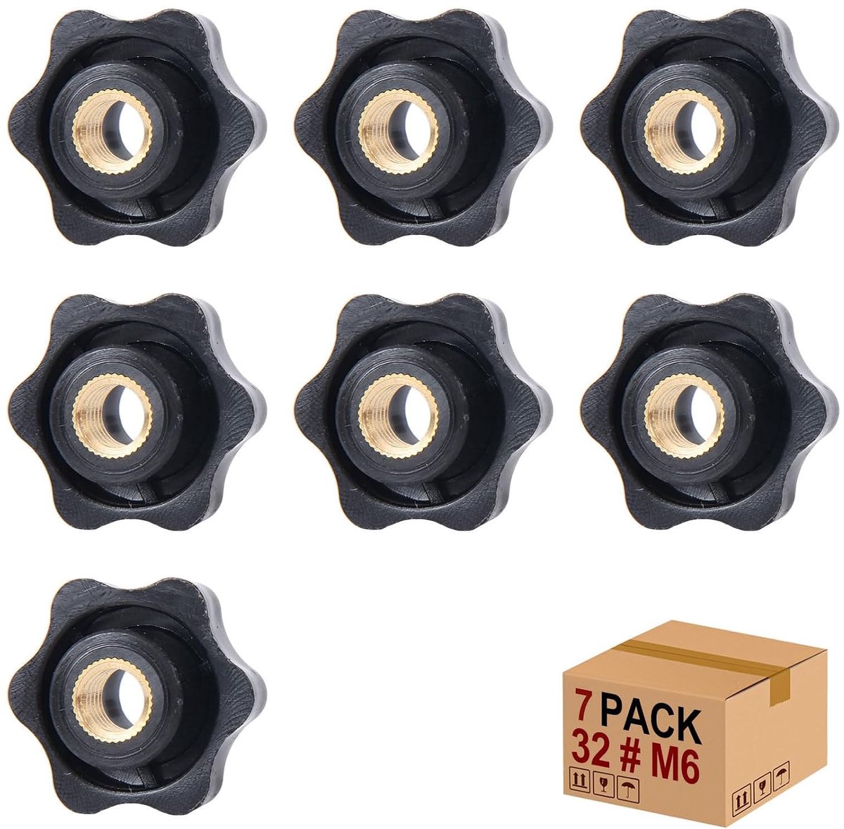 Stern Knob Nuts Stern Nuts 7pcs M6×32MM Female Thread Clamp Knob Rotary Knob Nuts with Through Hole Star Head for - ShopVlot