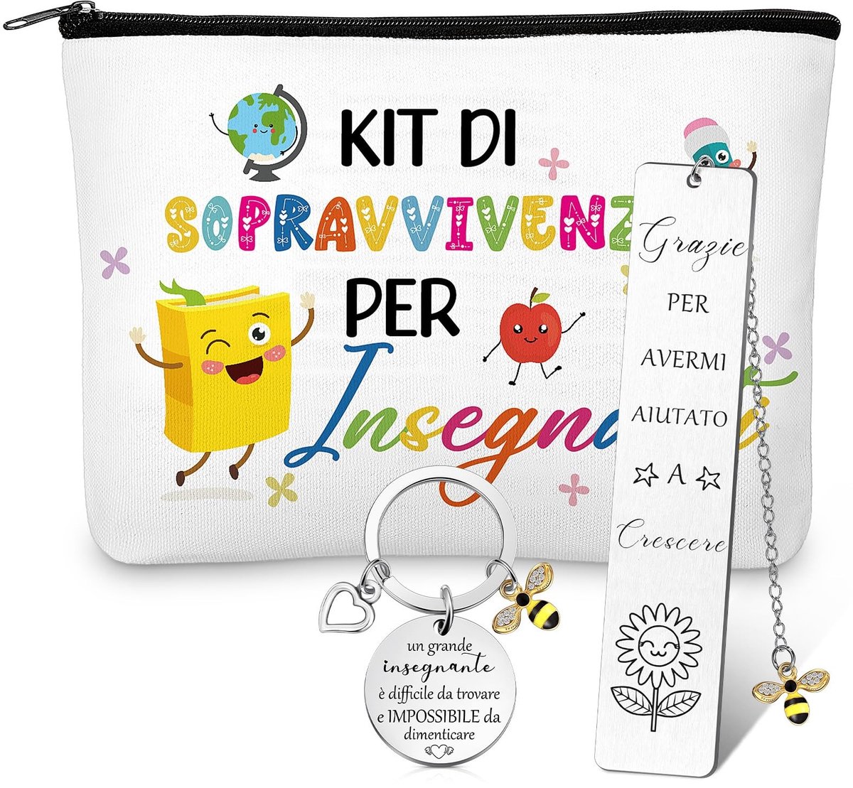 Solidchoice - Leerkracht Cadeauset met Cosmetica Tas, Boekenlegger en Sleutelhanger