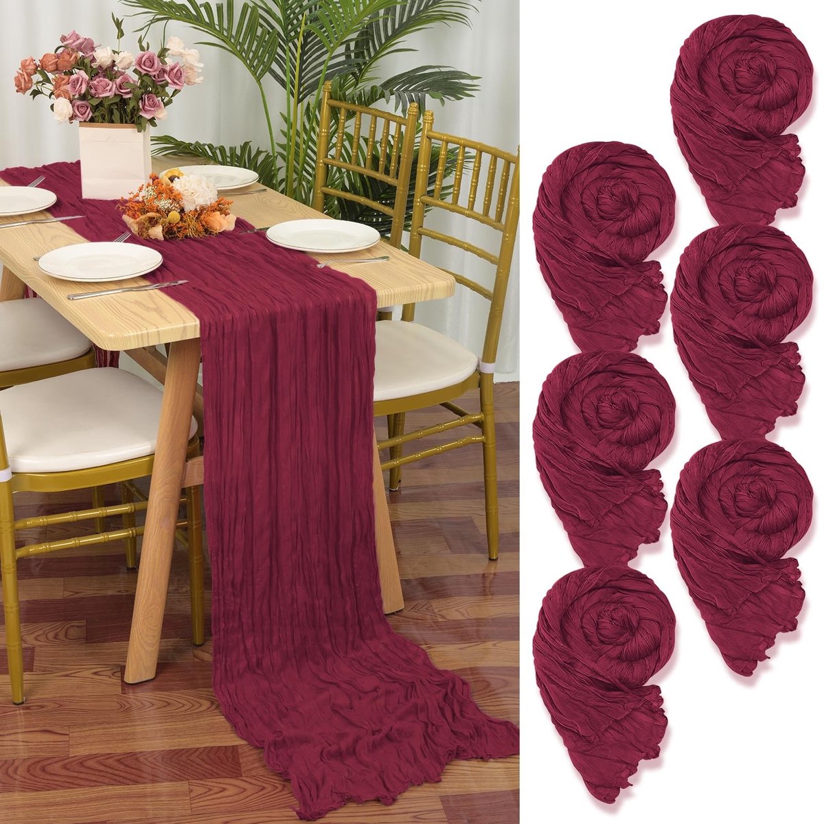 Solidchoice - 6-delige Burgundische Tafelrunner Set 300cm voor Feesten en Decoratie
