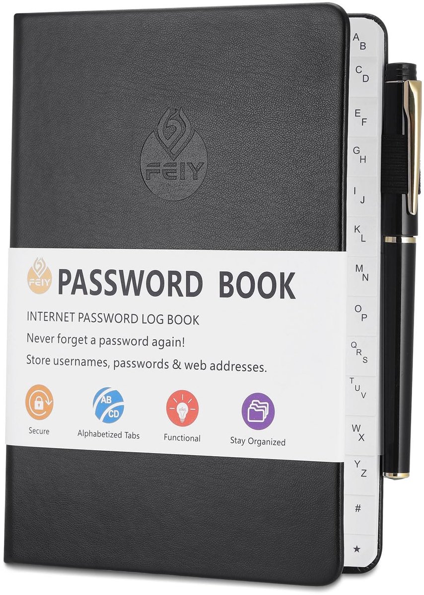 Solidchoice - A-Z Wachtwoordboek met Pen en Elastische Band