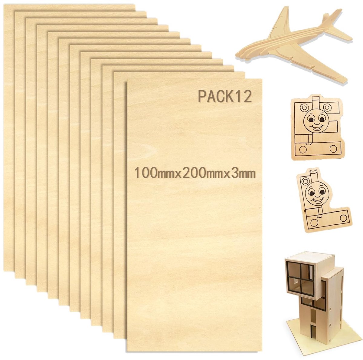 Solidchoice - Set van 12 Houten Platen voor Modelbouw en DIY, 3 mm Dikte